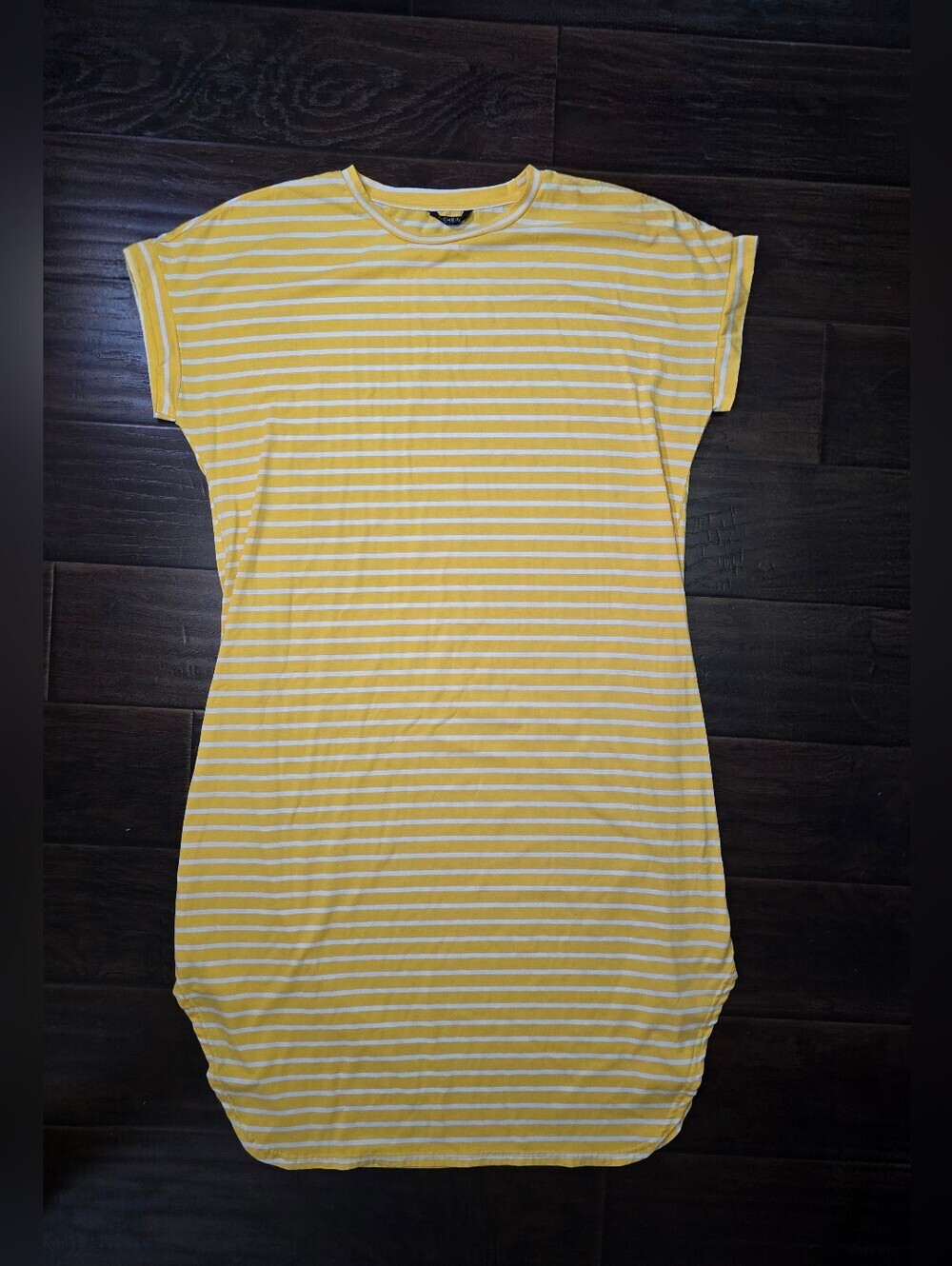 Shein Curve Womens Yellow White Stretchy Long Maxi T Shirt Dress 1X